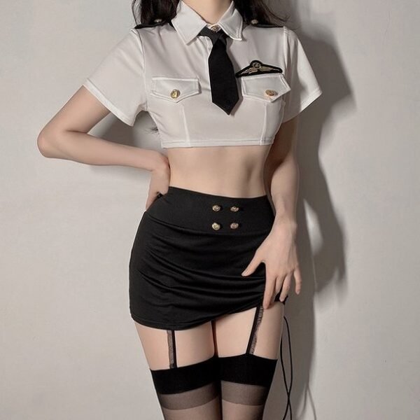 Seductive Uniform Temptation Lingerie Collection – Classic Black & White Boudoir Set - Image 3