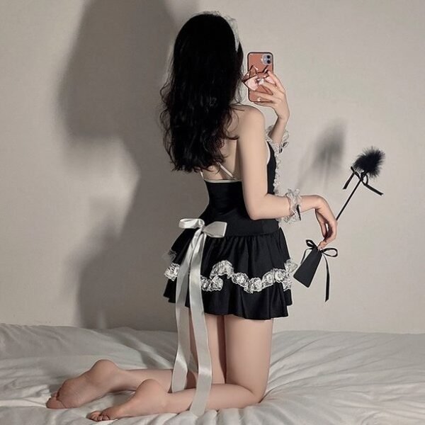 Enchanting Black Lace Bodysuit with Adjustable Straps & Lace-Up Detail - Image 3
