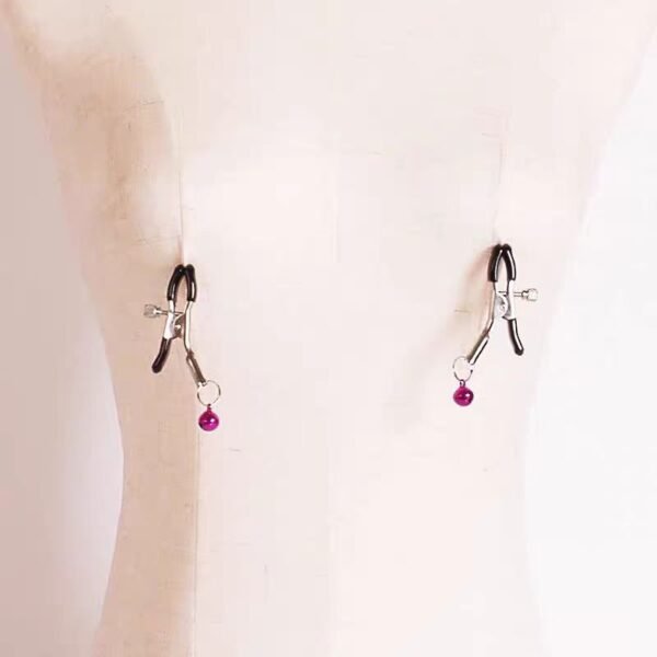 Elegant Metal Teardrop Breast Clips with Purple Silicone Tips - Image 5