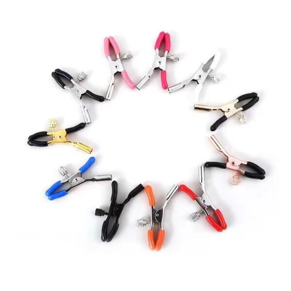 Elegant Metal Teardrop Breast Clips with Purple Silicone Tips - Image 3