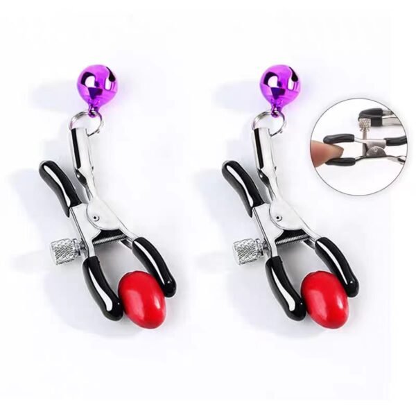 Elegant Metal Teardrop Breast Clips with Purple Silicone Tips - Image 2